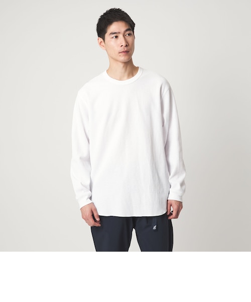 LONG FIBER COTTON クリア モックネック 長袖 Tシャツ｜グリーン