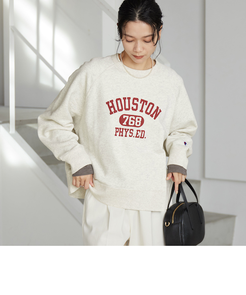 ＜Champion＞プリント スウェットプルオーバー 別注】＜Champion＞プリント スウェット プルオーバー｜グリーン