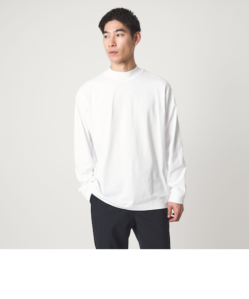 LONG FIBER COTTON クリア モックネック 長袖 Tシャツ｜グリーン