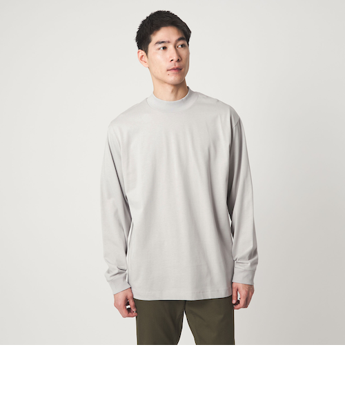 LONG FIBER COTTON クリア モックネック 長袖 Tシャツ｜グリーン