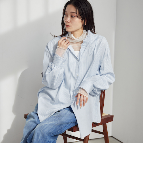 ［size SHORTあり］フリルネック ブラウス