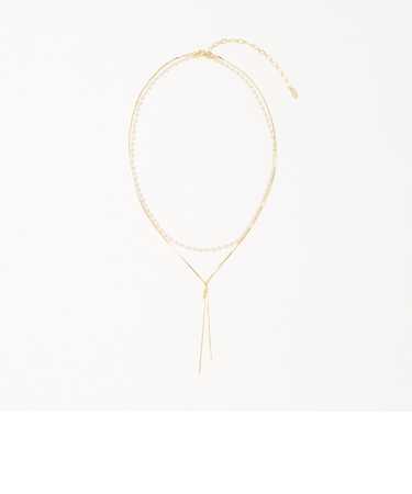 3WAY スネークチェーン&フェイクパール ネックレス