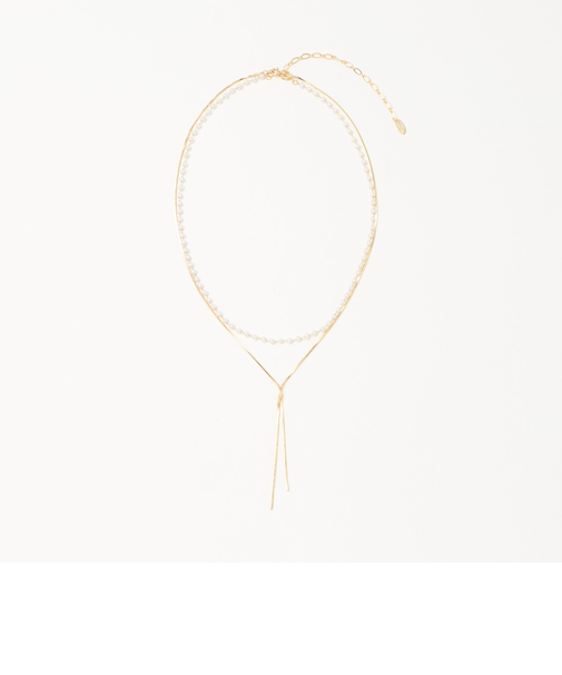 3WAY スネークチェーン&フェイクパール ネックレス