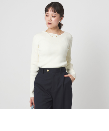 ＜1_OF MINE＞リブ アシンメトリー ネック プルオーバー ニット