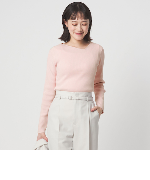 ＜1_OF MINE＞リブ アシンメトリー ネック プルオーバー ニット