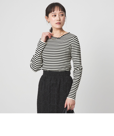 ＜1_OF MINE＞リブ アシンメトリー ネック プルオーバー ニット