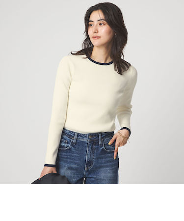 ＜1_OF MINE＞リブ クルーネック プルオーバー ニット ウォッシャブル