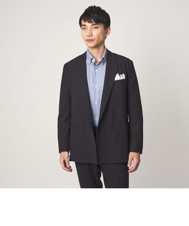 A+ ポリエステル シャークスキン ダブルブレスト 4B スタンダード セットアップ ジャケット -ウォッシャブル・ストレッチ-