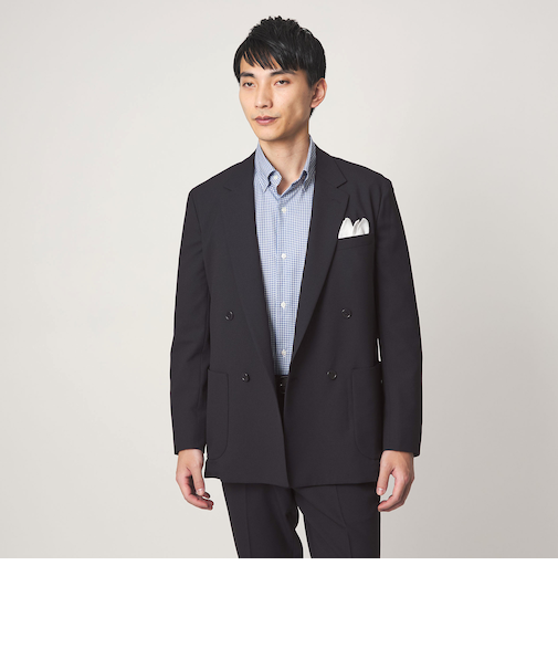 A+ ポリエステル シャークスキン ダブルブレスト 4B スタンダード セットアップ ジャケット -ウォッシャブル・ストレッチ-