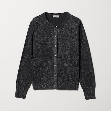 ラメ クルーネック ニット カーディガン