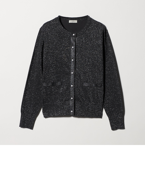 ラメ クルーネック ニット カーディガン