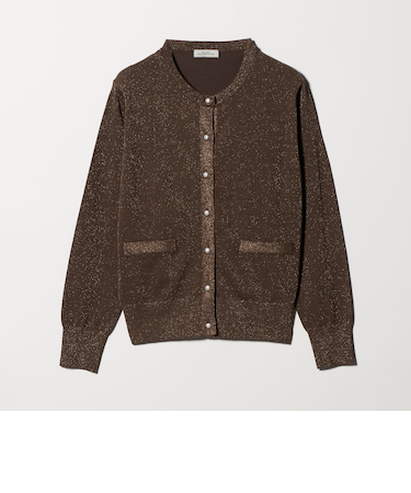 ラメ クルーネック ニット カーディガン