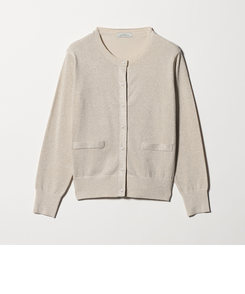 ラメ クルーネック ニット カーディガン