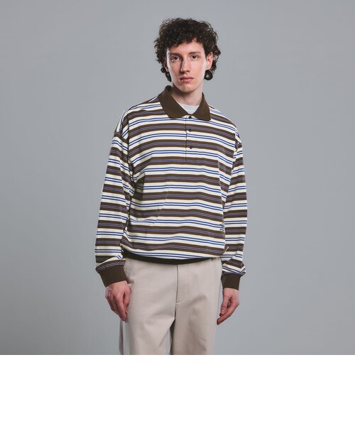 別注】＜UMBRO＞ボーダー 長袖 ポロシャツ｜グリーンレーベル