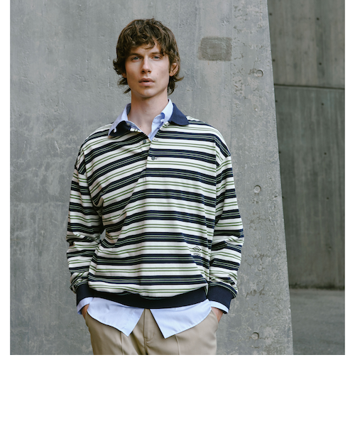 別注】＜UMBRO＞ボーダー 長袖 ポロシャツ｜グリーンレーベル