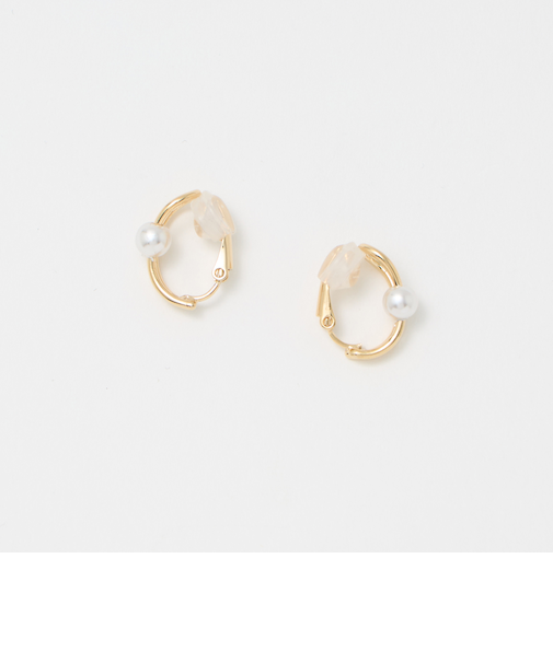 ドロップフレーム&フェイクパール イヤリング