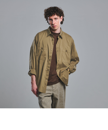 レーヨンナイロン ワッシャー ダブルパッチポケット レギュラーカラー シャツ