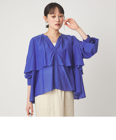 ［size SHORTあり］ボイル レイヤー ギャザー ブラウス