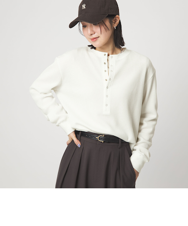 【WEB限定】<at ease>ワッフル ヘンリーネック ロングスリーブ カットソー