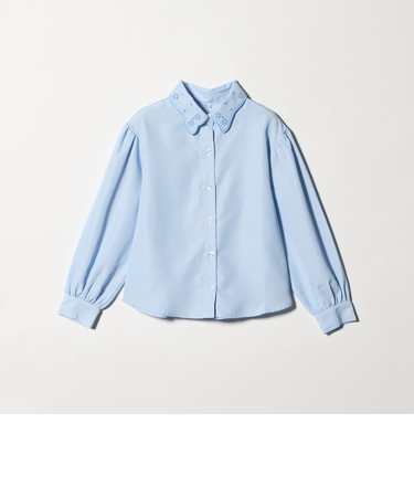 襟 刺しゅう ストライプ シャツ / キッズ  140cm-160cm