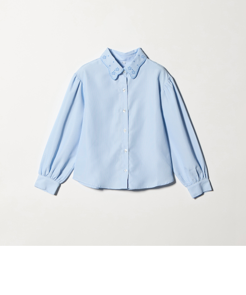 襟 刺しゅう ストライプ シャツ / キッズ  140cm-160cm