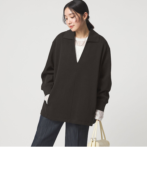 【WEB限定】＜at ease＞ダブルフェイス エリツキ プルオーバー カットソー