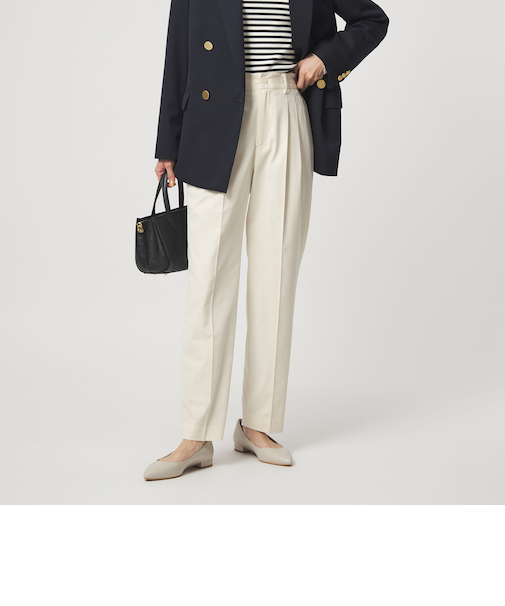 ［size SHORT/TALLあり］Daily Chic タック スリム パンツ オフホワイト
