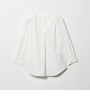 Vネック 7分袖 ブラウス マシンウォッシャブル
