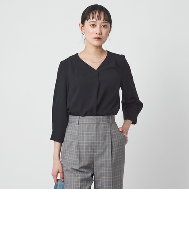 Vネック 7分袖 ブラウス マシンウォッシャブル
