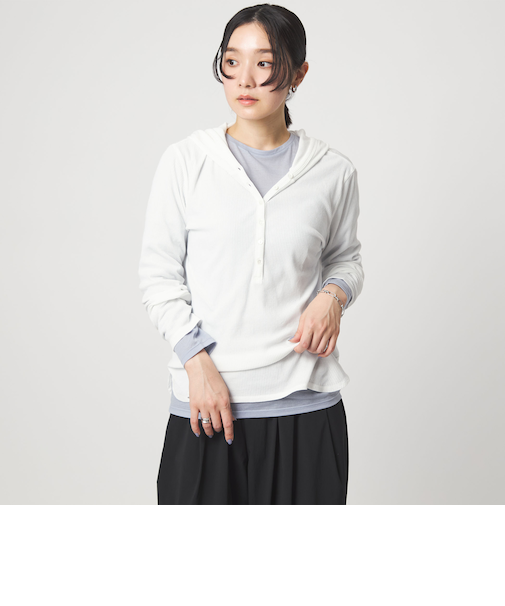 【WEB限定】＜at ease＞シアーテレコ フード ロングスリーブ カットソー