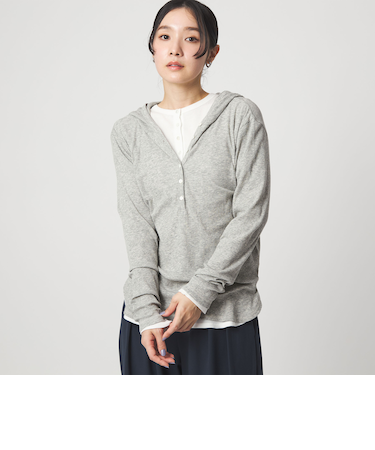 【WEB限定】＜at ease＞シアーテレコ フード ロングスリーブ カットソー