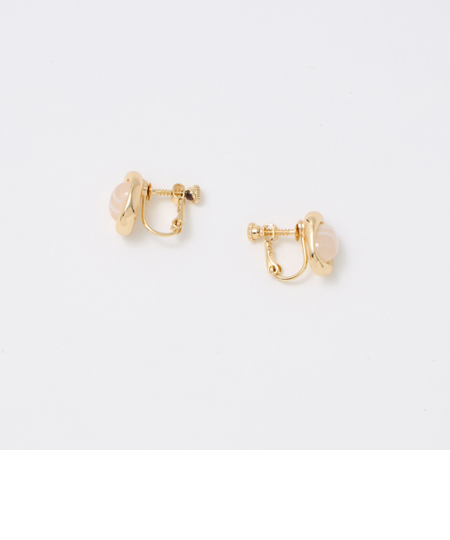 オーバルマーブル&メタルフレーム イヤリング