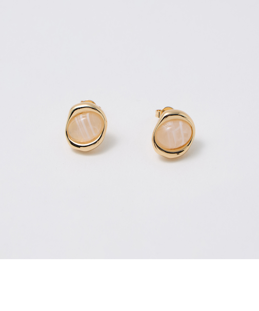 オーバルマーブル&メタルフレーム ピアス