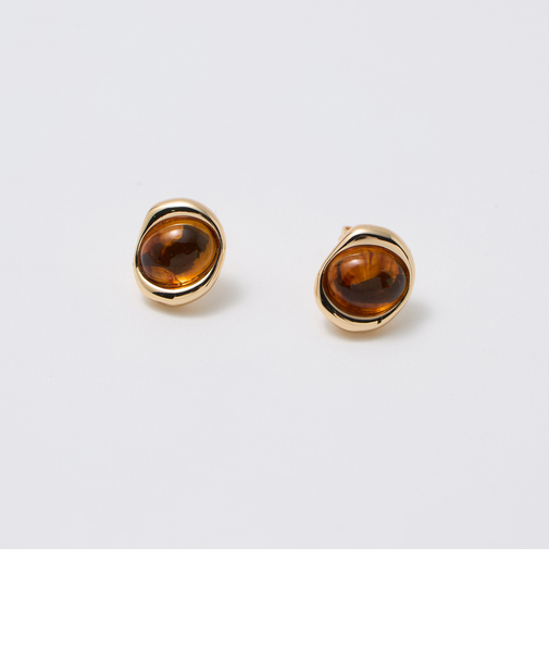 オーバルマーブル&メタルフレーム ピアス