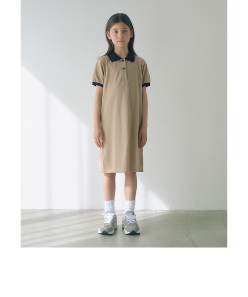 バイカラー カノコ ポロワンピース / キッズ 140cm-160cm｜グリーン