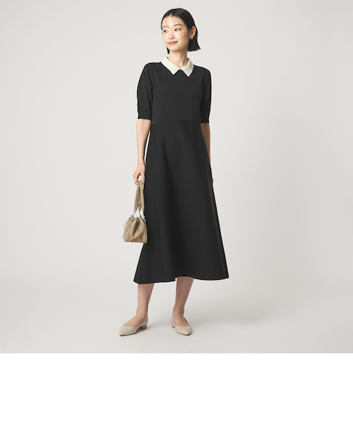 ハイショク エリツキ ショートスリーブ ニット ワンピース