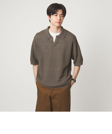 コットン ナイロン メッシュ スキッパー 半袖 ポロシャツ