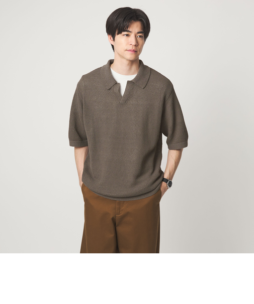 コットン ナイロン メッシュ スキッパー 半袖 ポロシャツ