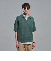 コットン ナイロン メッシュ スキッパー 半袖 ポロシャツ