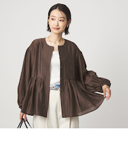 ［size SHORTあり］fleurie(フルリー) シアー ノーカラー ジャケット 接触冷感