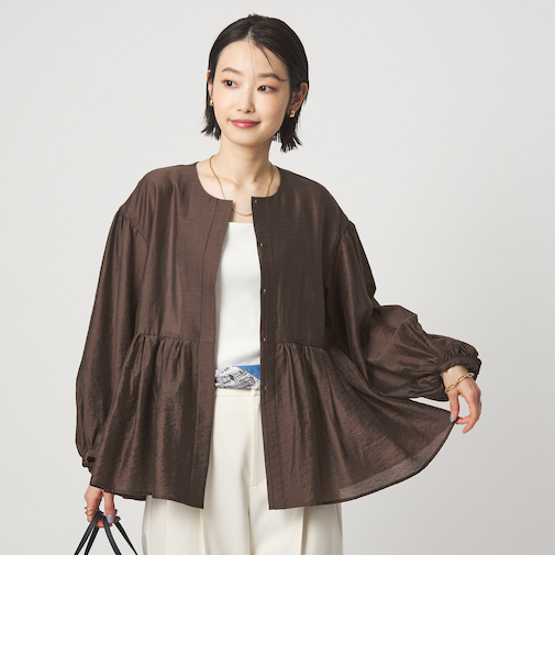 ［size SHORTあり］fleurie(フルリー) シアー ノーカラー ジャケット 接触冷感