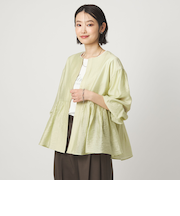 ［size SHORTあり］fleurie(フルリー) シアー ノーカラー ジャケット 接触冷感