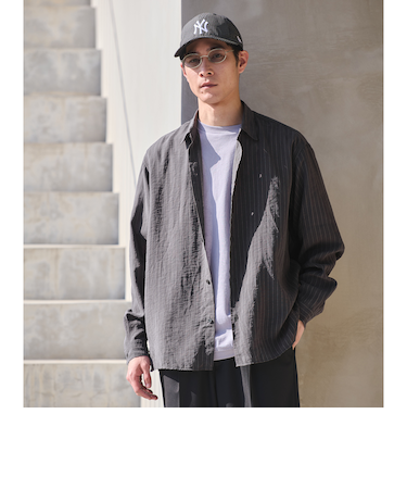 フィブリル ストライプ柄 長袖 ボックス シャツ