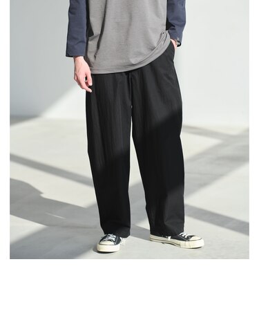 コットン ナイロン バレル ワイド イージーパンツ W4