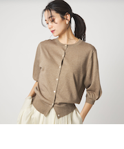 ラメ フォルム ハーフスリーブ ニット カーディガン ウォッシャブル