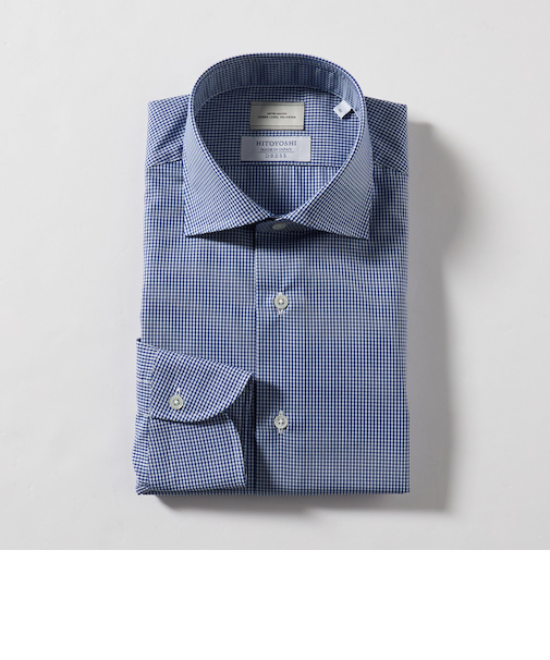 MADE BY HITOYOSHI ギンガムチェック ワイドカラー ドレスシャツ