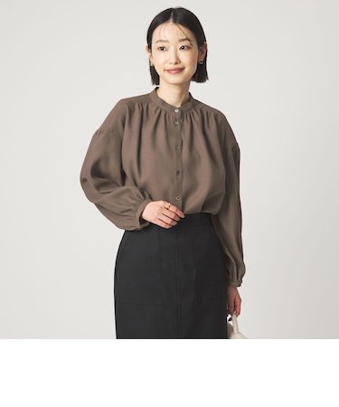 袖ボリューム ギャザー ブラウス マシンウォッシャブル 通気性