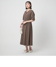 Vカラー フレア ボタン ワンピース