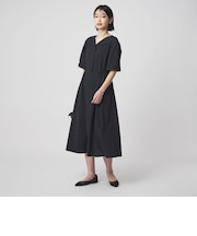 Vカラー フレア ボタン ワンピース