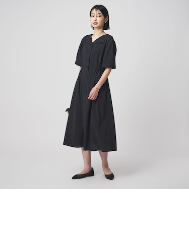 Vカラー フレア ボタン ワンピース